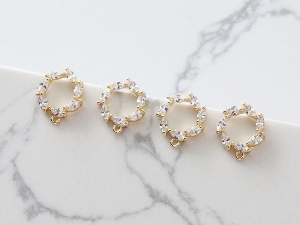 قرط دائري مع حلقات، دبوس أذن من الفضة الاسترلينية S925 خالٍ من النيكل، مرصع بأحجار الزركونيا المكعبة الصغيرة، 12 مم، مطلي بالذهب عيار 14 قيراطًا، G0014