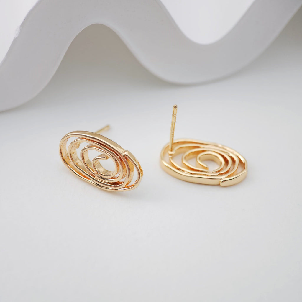 Gold Oval Earring Post, 18K Gold Nickel Free Earrings, S925 Silver Ear Pins, 17.3*10mm, Oval Shape Ear Stud with Loop ZX199