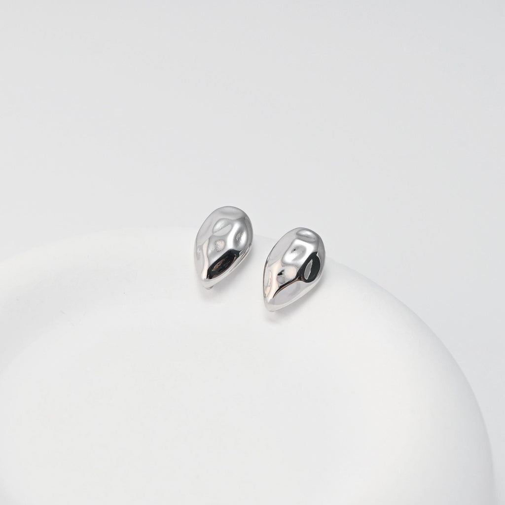 Hammered Teardrop Earrings Post With Loop, 18K Gold Plated, Nickel Free, S925 Silver Pin, Ear Stud Hypoallergenic Earring Findings D0492