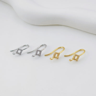 18K Gold Plated Ear Wires, Rhombic Cubic Pave Earring Hooks, Nickel Free, Fish Hooks, Ear Wires for Jewelry Making D0134