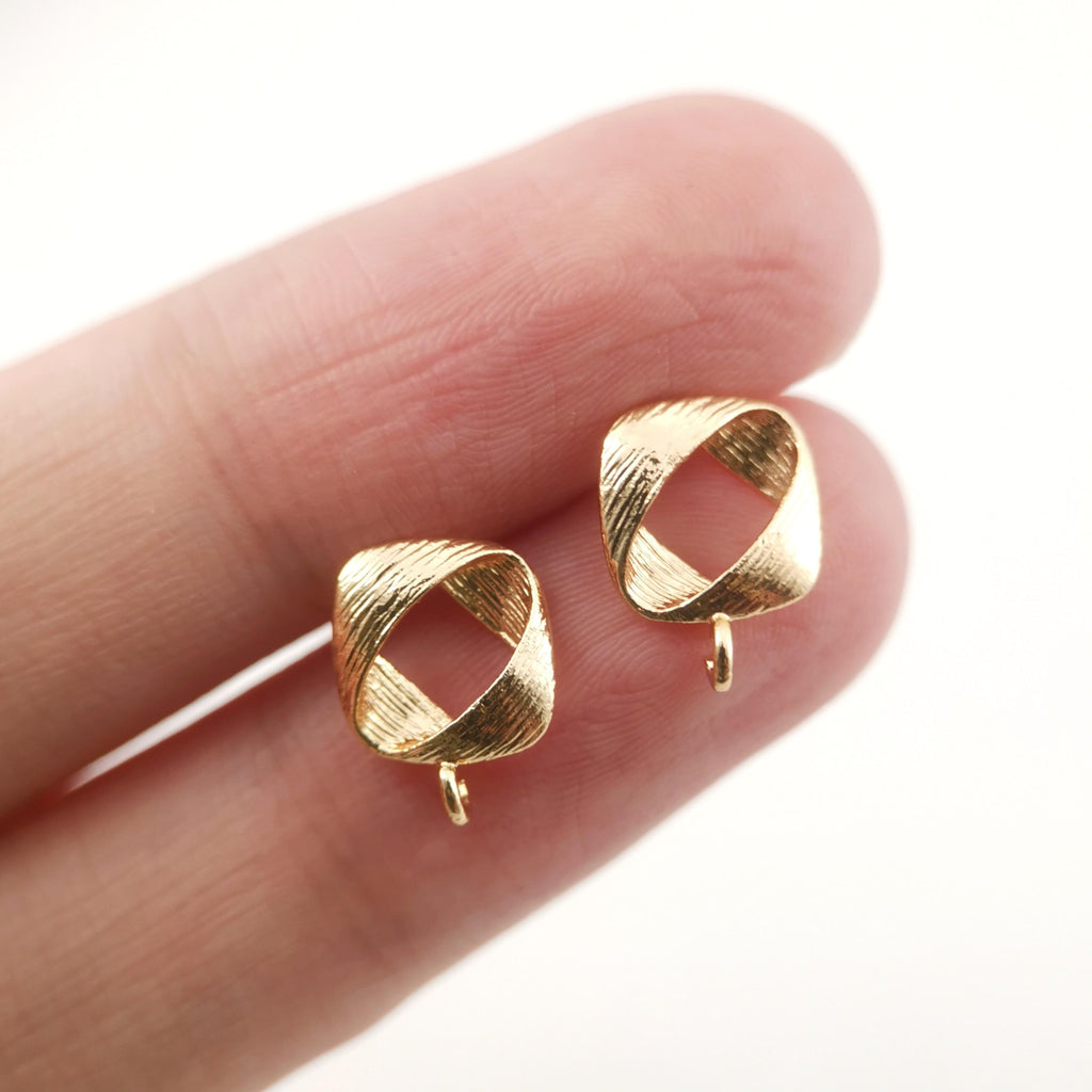 4pcs Gold Square Earring Post, 8.6mm, S925 Silver Ear Stick, Nickel Free Earrings, Ear Stud Loop, Hypoallergenic Earring Findings ZX041