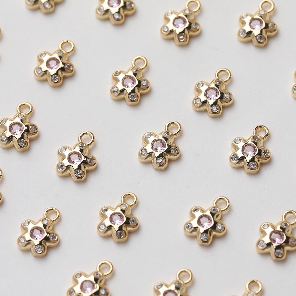 Flower Charm with loops, Cubic Zirconia Pave Pendant for Bracelet Necklace Earring, Jewelry Findings GZ637