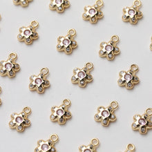 Load image into Gallery viewer, Flower Charm with loops, Cubic Zirconia Pave Pendant for Bracelet Necklace Earring, Jewelry Findings GZ637