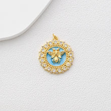 Cargar imagen en el visor de la galería, Dijes redondos de abeja esmaltados, dijes de insecto circulares con pavé de circonitas, colgante chapado en oro de 18 quilates, dije para crear collares y aretes, accesorios de joyería S1349