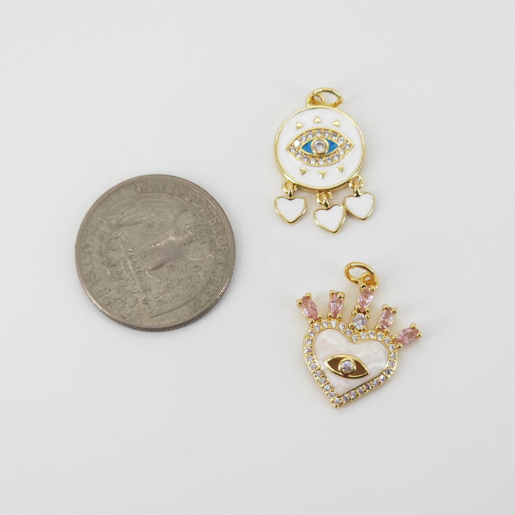 Dije de ojo malvado en forma de corazón, colgante de ojo esmaltado bañado en oro de 18 quilates, 21 x 19 mm, para hacer collares, accesorios de joyería S20808