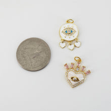 Cargar imagen en el visor de la galería, Dije de ojo malvado en forma de corazón, colgante de ojo esmaltado bañado en oro de 18 quilates, 21 x 19 mm, para hacer collares, accesorios de joyería S20808