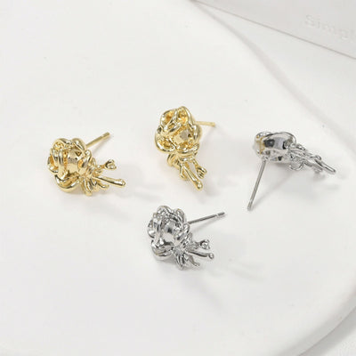Lava Rose Ear Stud, S925 Silver Ear Pin Nickel Free Earrings, Gold/Silver Stud Earrings, Hypoallergenic Earring Findings LL175