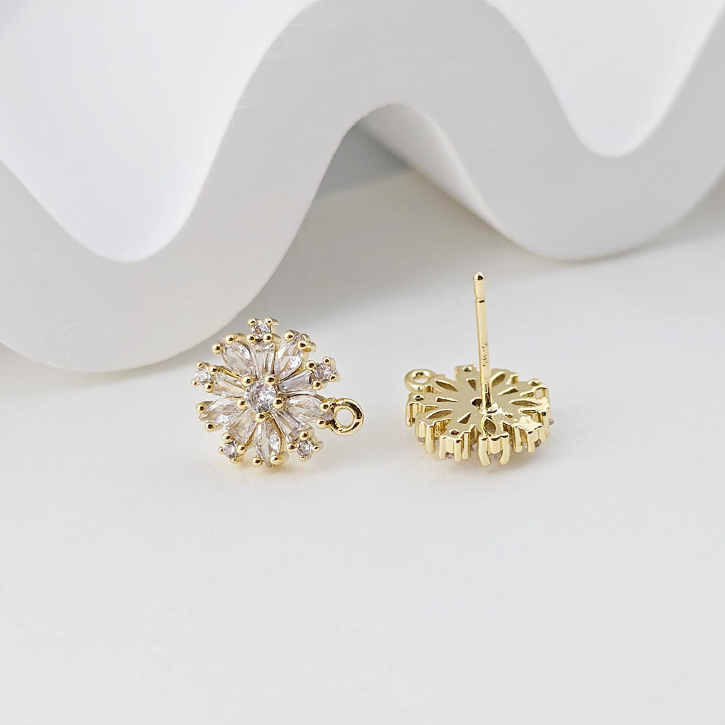 أقراط على شكل زهرة من الزركونيا المكعبة، مطلية بالذهب مع حلقة، مضادة للحساسية، أدوات يدوية الصنع، لوازم صنع الأقراط بنفسك D0255