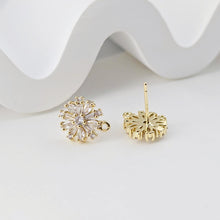 تحميل الصورة إلى عارض المعرض، أقراط على شكل زهرة من الزركونيا المكعبة، مطلية بالذهب مع حلقة، مضادة للحساسية، أدوات يدوية الصنع، لوازم صنع الأقراط بنفسك D0255