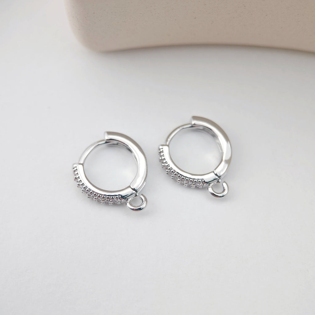 CZ Pave Earring Hoop, Gold Plated Huggie Hoop Earring with Loop, Huggie Hoops DIY Earring  Findings,Handmade Earring Supplies D0110