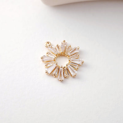 CZ Pave Sunflower Charm, Cubic Pendant, Real Gold Plated Brass Earring Charms, Jewelry Findings D0073
