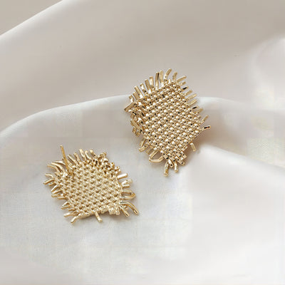 Woven Texture Earring Post, 14K Gold Plated, S925 Silver Pin, Nickel Free Earrings, Irregular Shape Ear Stud with Loop JJ027
