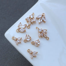 Load image into Gallery viewer, Tiny Leaf Connector, Cubic Zircon Crystal Leaf Pendant, CZ Earring Charms,  Gold Plated Brass Earring Charms, Jewelry Findings HL011-F194