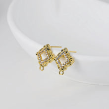 Load image into Gallery viewer, Diamond shaped Post with Loop, Pave CZ, 18K Gold, S925 Silver Pin Nickel Free Earrings, Hypoallergenic Earring Findings D0423
