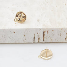 Load image into Gallery viewer, 10pcs 14K Gold Round Post With Loop, Lady Stud Earring Nickel Free, 14.5mm, Hypoallergenic Earring Findings ZX118