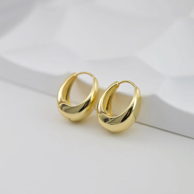 Gold Oval Ear Hoops, 18K Gold/Silver Plated Leverback Earrings, Huggie Hoops Earring D0568