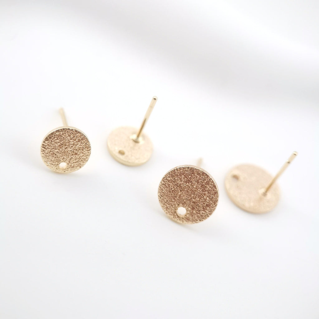 10pcs 18K Gold Round Post With Loop, Frosted Surface Earrings Stud Nickel Free, 8mm, 10mm, Hypoallergenic Earring Findings ZX119