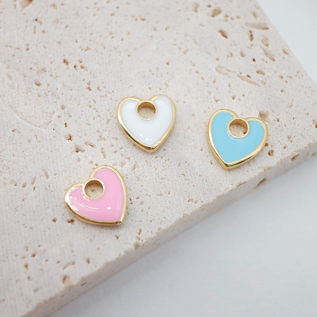 Enamel Heart Charm, 18K Gold Plated Heart Pendant, 10mm, Necklace Bracelet Making Pendant S20462