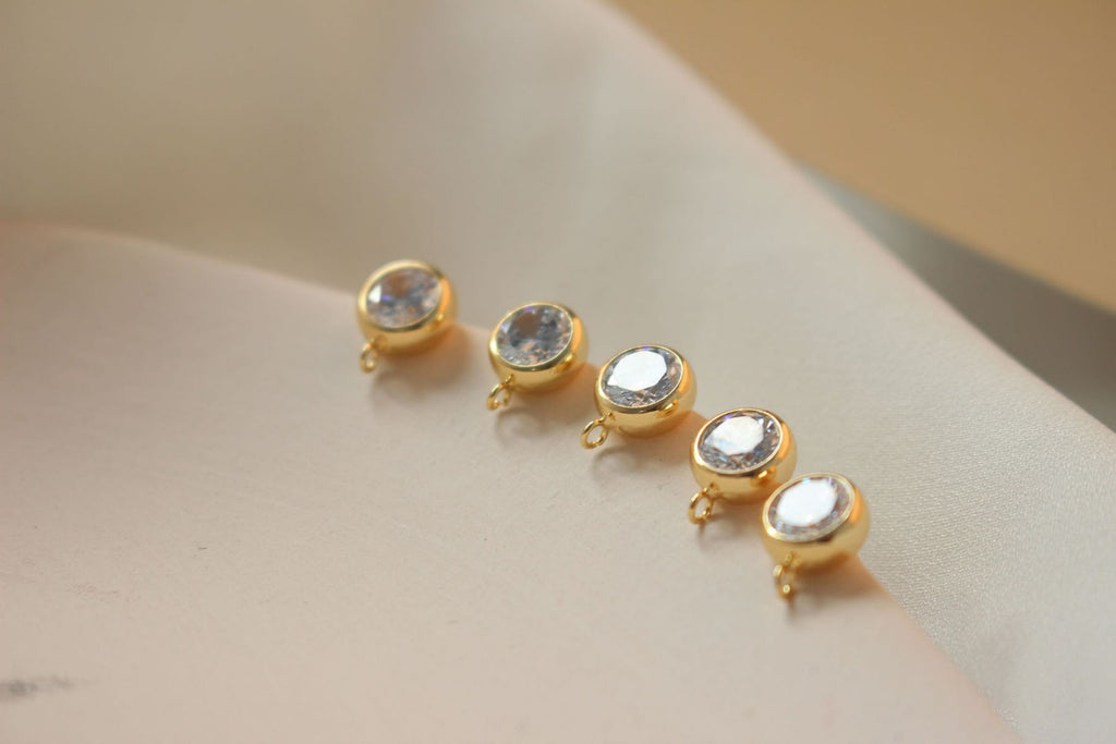 10PCS Tiny Ear Post with Loops, S925 Silver Ear Pin Nickel Free, Micro CZ Pave, 6mm/7mm, 14K Gold Plated Stud Earring Finding BB068