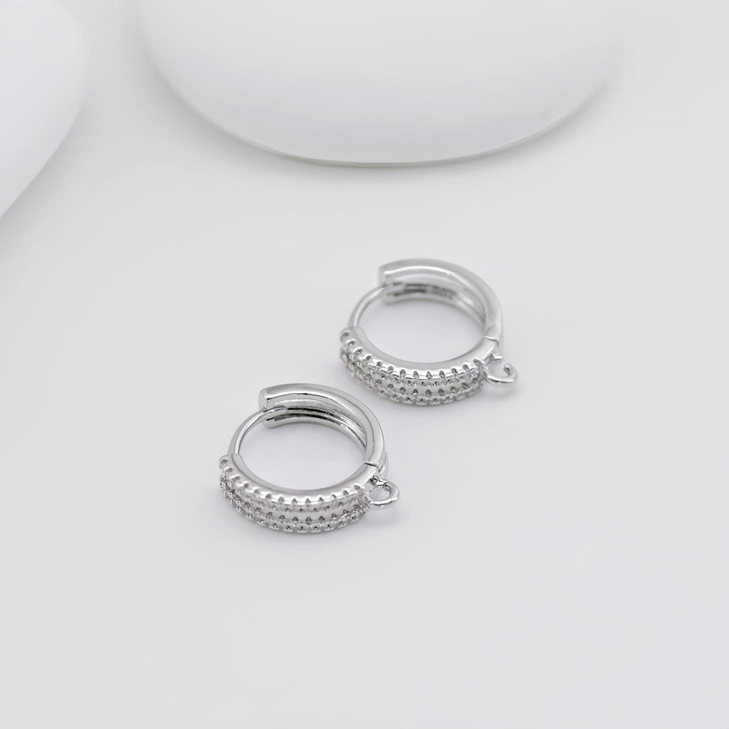 Cubic Zirconia Ear Hoops Multicolor Pave Crystal , 14.2mm, 18K Gold Plated Leverback Earrings, Huggie Hoops Earring D0557