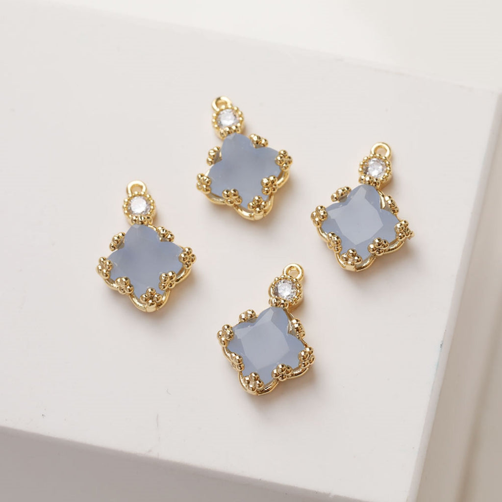 Four-leaf Clover Flower Crystal Charm with loops, Rhinestone Pendant, Bracelet Necklace Making, Gold Plated Jewelry Findings GZ381