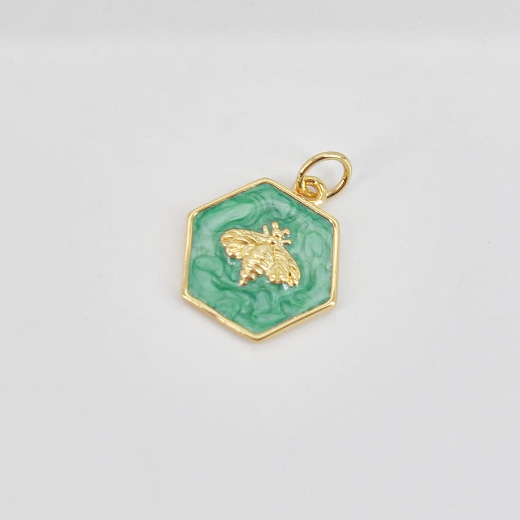 قلادة صدفة مربعة متعددة الألوان من المينا، صدفة، نحلة، مطلية بالذهب عيار 18 قيراطًا، قلادة لصنع الأساور S20756