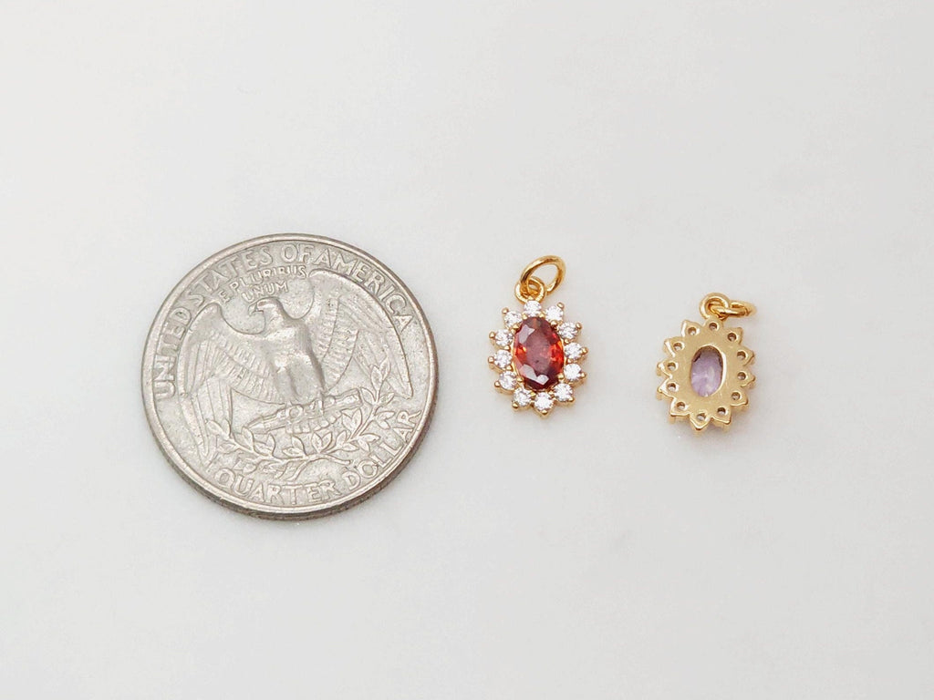 Oval Crystal Pave Charm, Pave CZ Pendant, Dainty Charms for Necklace Bracelet Making, Jewelry Findings S20360