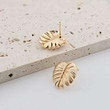 Load image into Gallery viewer, Gold Leaf  Earring Post With Loop, Nickel Free Earrings, Ear Stud Loop, Hypoallergenic Earring Findings ZX308