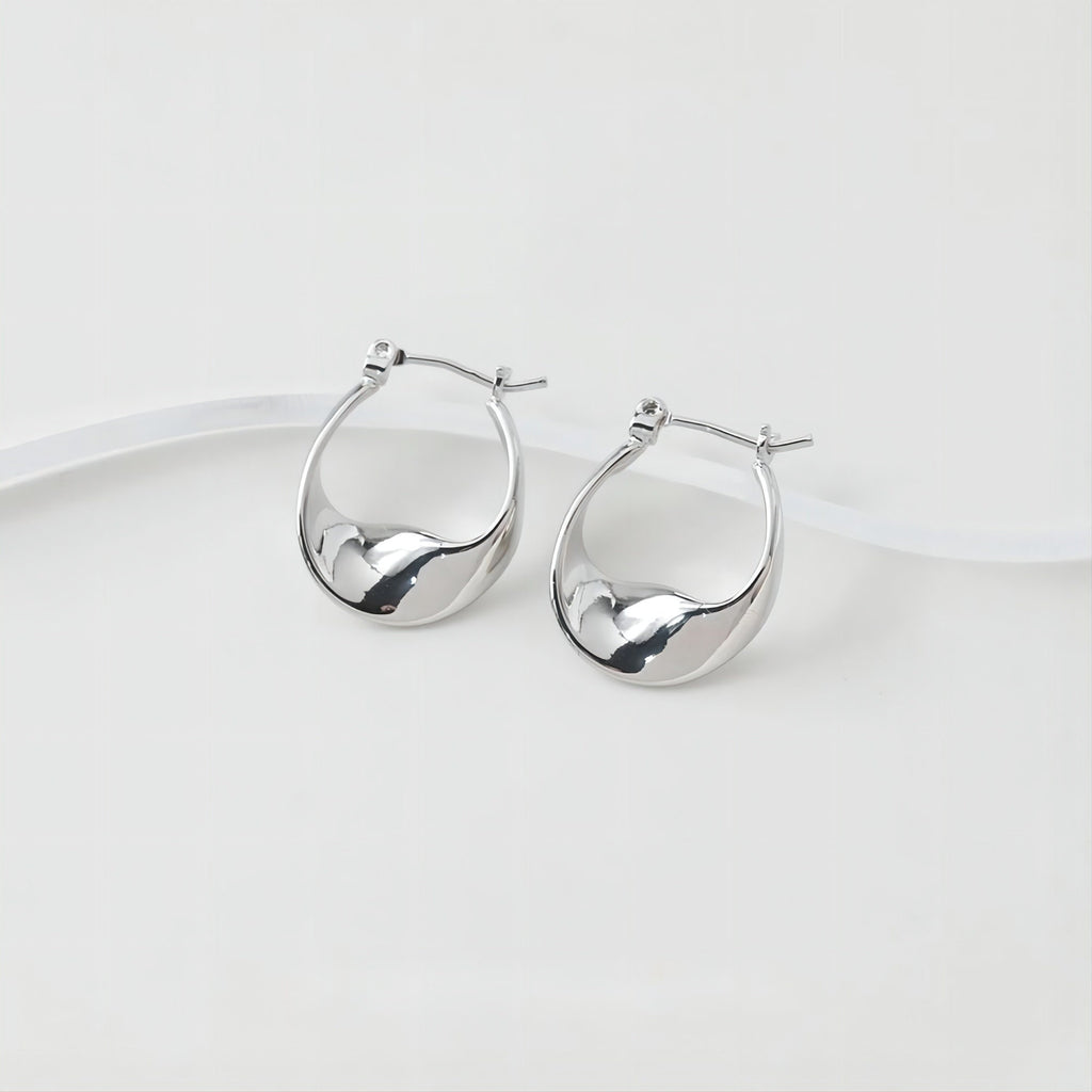 Twisted Hoop Earrings, 14K Gold/Silver, Stainless Steel Pin Nickel Free Earrings, Shiny Gold Hoop Ear Stud GE014