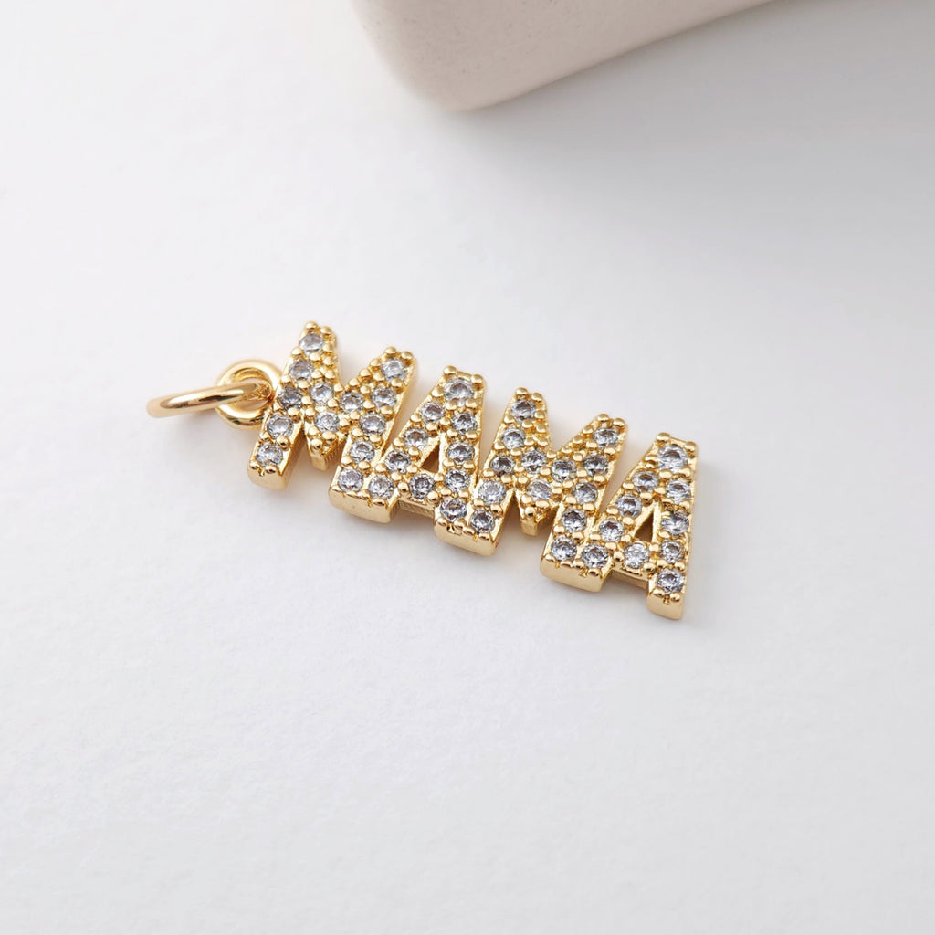Cubic MAMA Connector, 18K Gold Plated Micro CZ Pave Connector Charm, Necklace Making Findings, Jewelry Finding Gift for Mom S1125