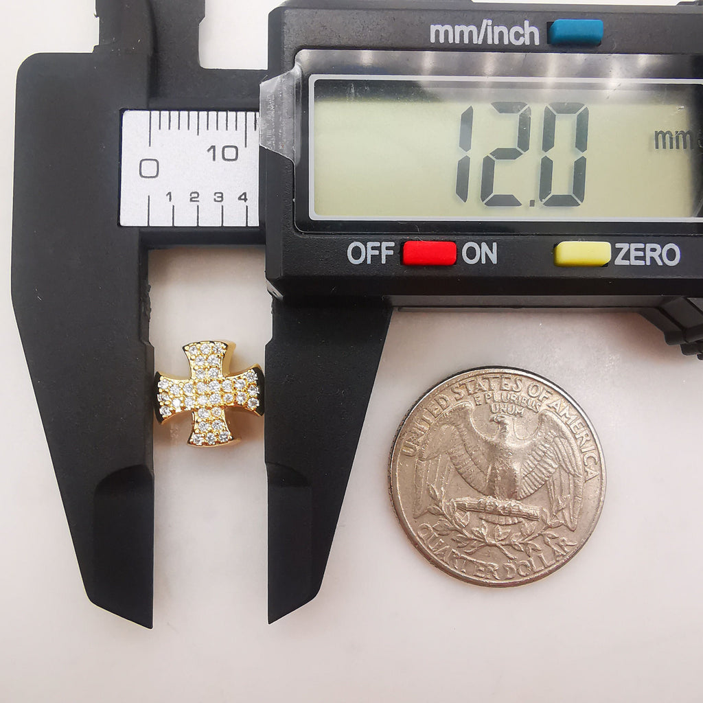 5pcs Cubic Cross Spacer Beads, 18K Gold Plated Micro CZ Pave Charm Bead,  12mm, Bracelet Necklace Making Pendant, Jewelry Finding S201