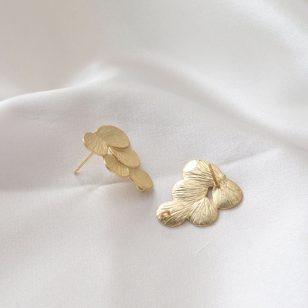 Leaf Post with Loop, Gold/Matte Gold/Silver, S925 Silver Pin Nickel Free Earrings, Hypoallergenic Earring Findings JJ028-D