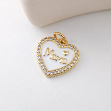 Load image into Gallery viewer, Cubic Love Mom Charm, 18K Gold Plated Micro CZ Pave Heart Pendant, Necklace Making Findings,  Jewelry Finding Gift for Mom S1122