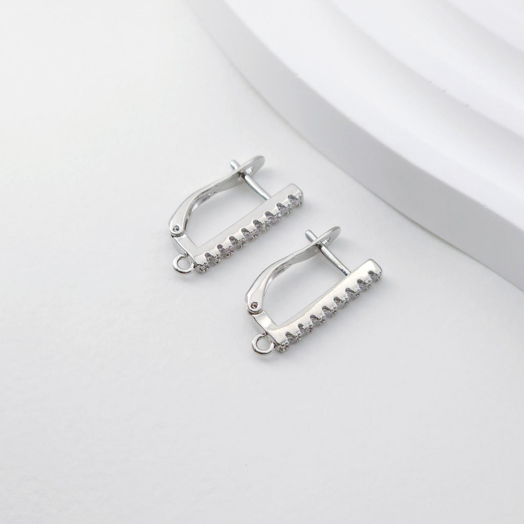 CZ Pave English lock with loop, Gold/Rhodium Plated Earring hoop, Hypoallergenic & Nickel-Free，DIY Handmade Earring Findings Supplies D0088