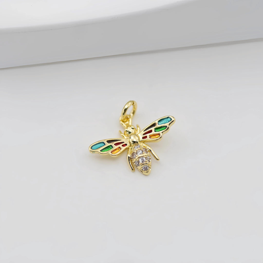 Bee Pendant, 18k Gold Plated, CZ Pave Pendant For Jewelry Making, Necklace Finding S20813