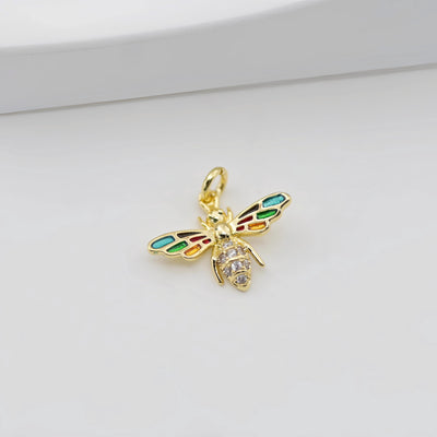 Bee Pendant, 18k Gold Plated, CZ Pave Pendant For Jewelry Making, Necklace Finding S20813