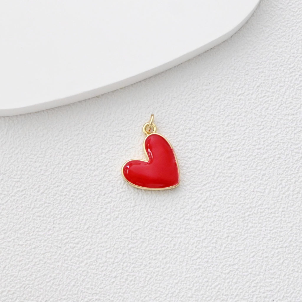 Dije de corazón, Dijes de corazón esmaltados, Dijes de amor, Colgante de corazón chapado en oro de 18 quilates, Fabricación de collares y pulseras, Accesorios de joyería S1363