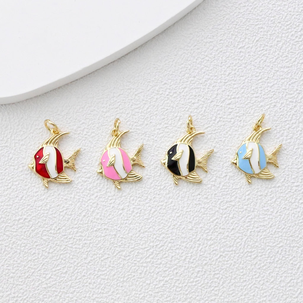 Colgante de pez ángel, dijes de pez esmaltado, dijes de vida marina, dijes chapados en oro de 18 quilates, fabricación de pulseras y aretes, accesorios de joyería S1369