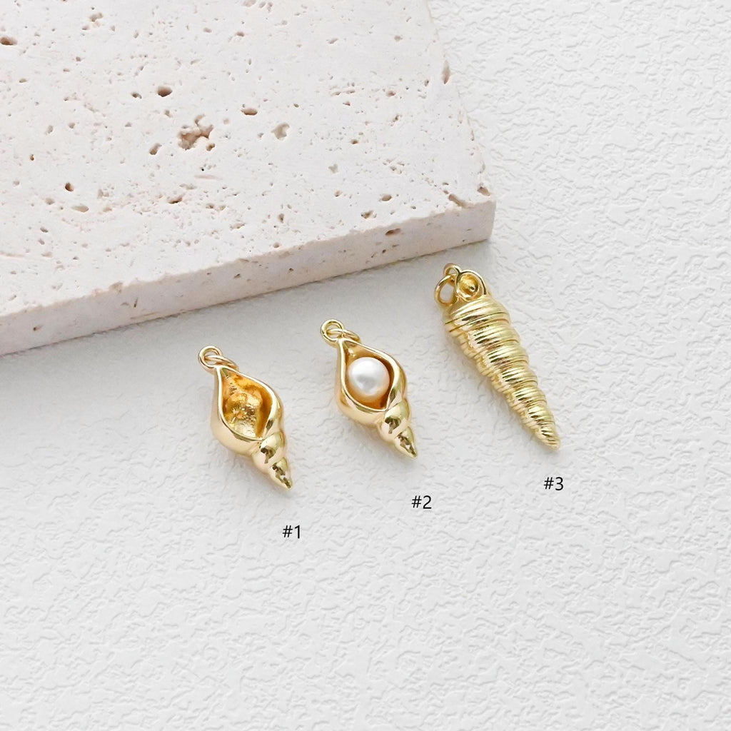 Gold Marine Life Pendant, 18k Gold Plated Brass Charm, Polish Gold Shell Pendant, Conch Pendant, Necklace Making, Jewelry Findings S1301