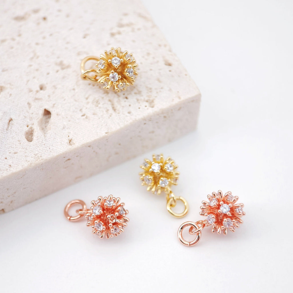 2PCS Tiny 3D Flower Charms, 18K Gold Plated Cubic Pave Charms, CZ Pave Pendant,  Necklace charms, Jewelry Findings S608