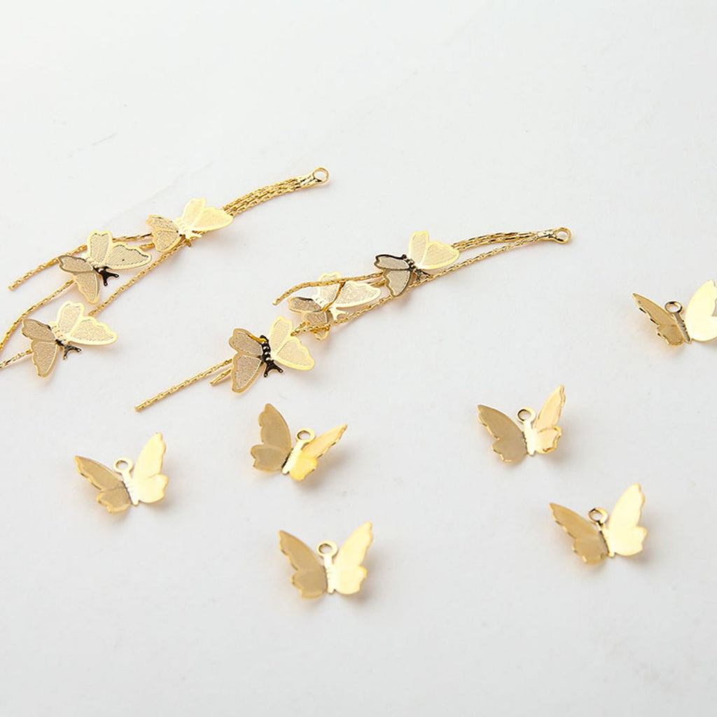 Gold Butterfly Tassels, 18K Gold Plated Butterfly Dangle, Earring Making Charm, Jewelry Findings BY051-ZX7031