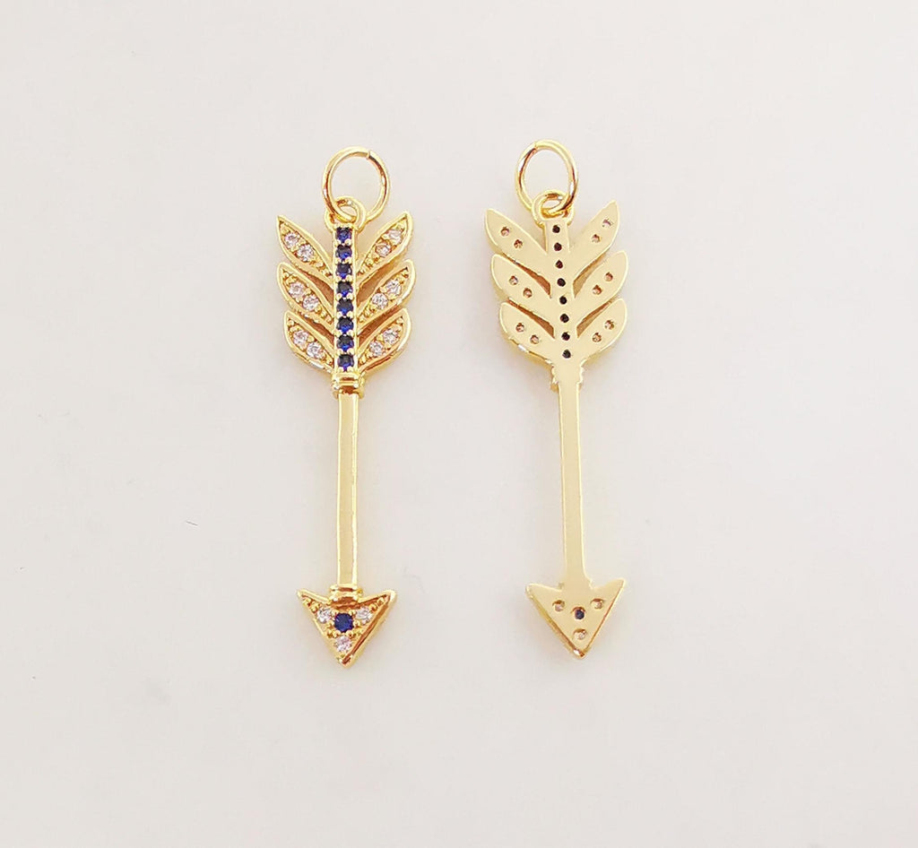 Boho Feathered Arrow Charms, 18K Gold Plated CZ Pave Arrow Charms, Arrow Pendant,  Necklace Charms, Jewelry Findings S1099