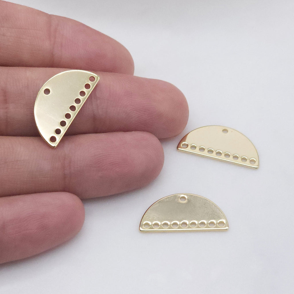 10pcs Half Circle Connector with loops, Metal Blank, 14K Gold Plated, Semi-Circle Connectors, 21*10.5mm Jewelry Findings ZX132-D0002