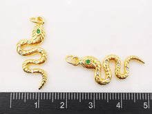 Load image into Gallery viewer, Snake Charm, 18K Gold Plated Snake Pendant for Necklace Making, 30x12mm, Micro CZ Pave Charm, Jewelry Finding S928
