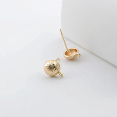 14K Gold Round Post With Loop, Frosted Surface Earrings Stud Nickel Free, S925 Silver Pin, Hypoallergenic Earring Findings ZX317