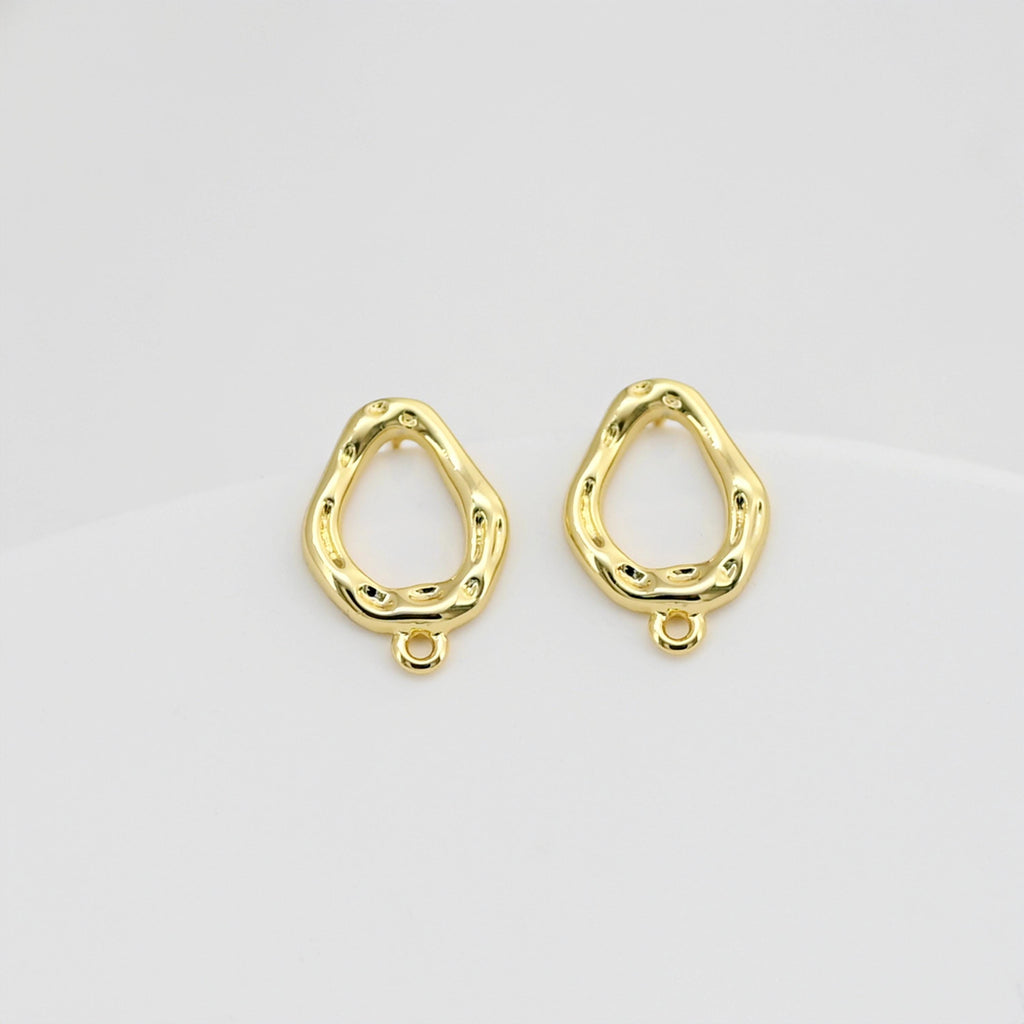 قرط أذن مطروق غير منتظم، ذهب/فضة عيار 18 قيراطًا، أقراط فضة S925 خالية من النيكل، قرط أذن مع حلقة D0424