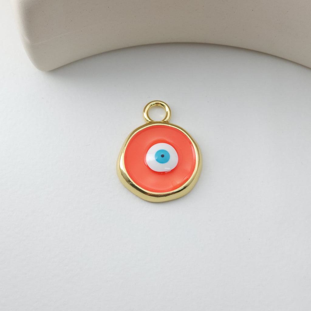 Enamel Multicoloured Evil Eye Charm, 18K Gold Plated Round Pendant, 20mm, Necklace Making Charm, Jewelry Findings S1231