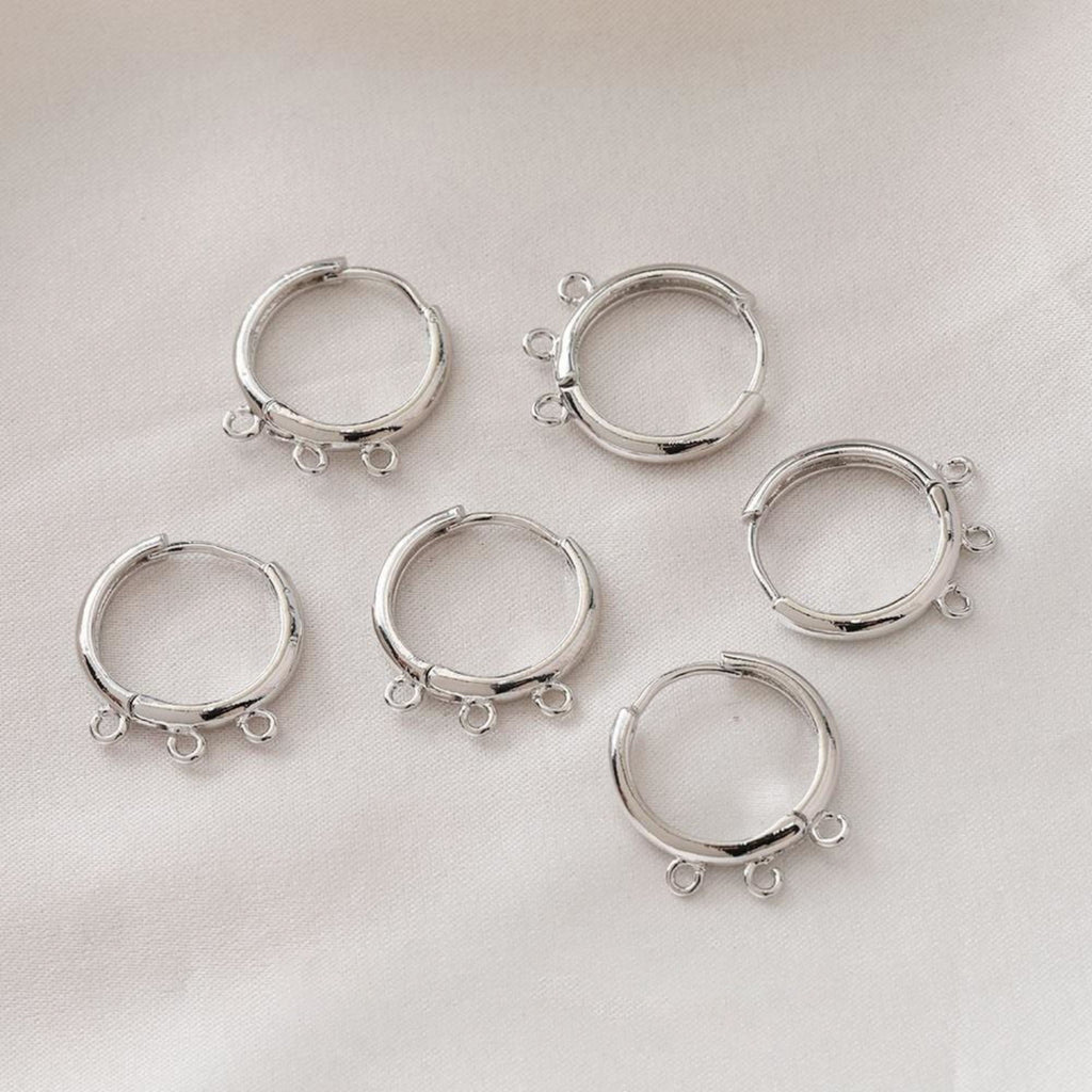 10pcs- Gold round Ear Hoops with 3 loops,  14K Gold/ Silver Plated Leverback Earrings, Huggie Hoops Earring BB041