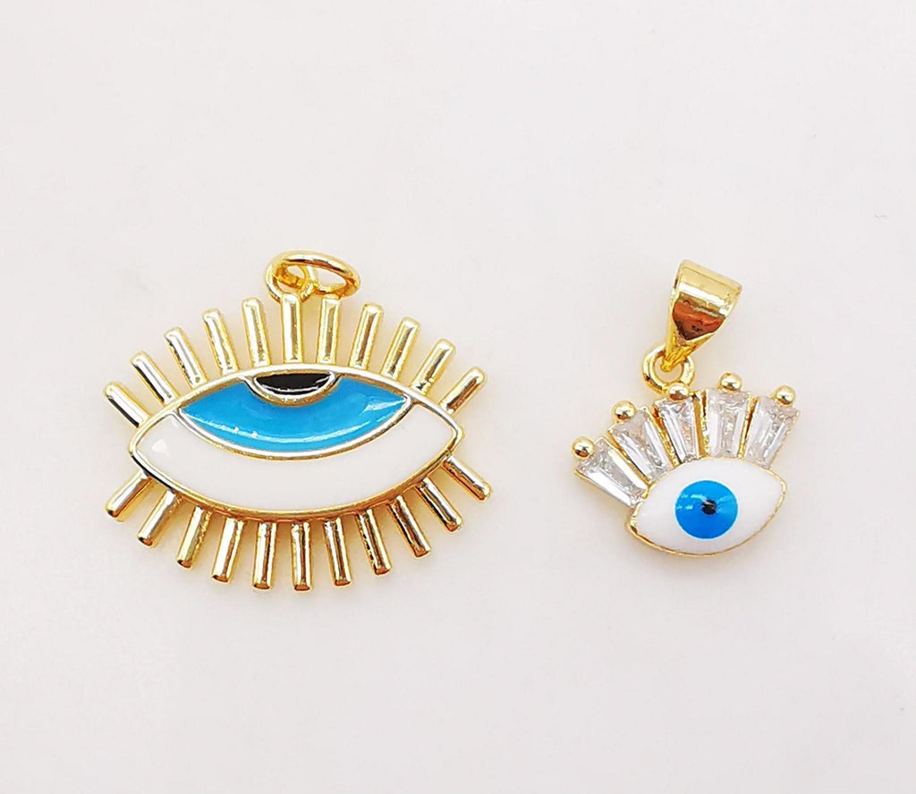 Enamel Cubic Evil Eye Charm, 18K Gold Plated Micro CZ Pave Eye Pendant, Necklace Making Charm, Jewelry Findings S915