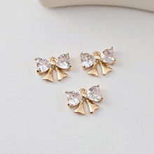 Load image into Gallery viewer, 2pcs CZ Pave Bow Tie Charm, Cubic Zircon Crystal Bow Tie Pendant, Necklace Pendant, 18K Real Gold Plated, Jewelry Findings D0298